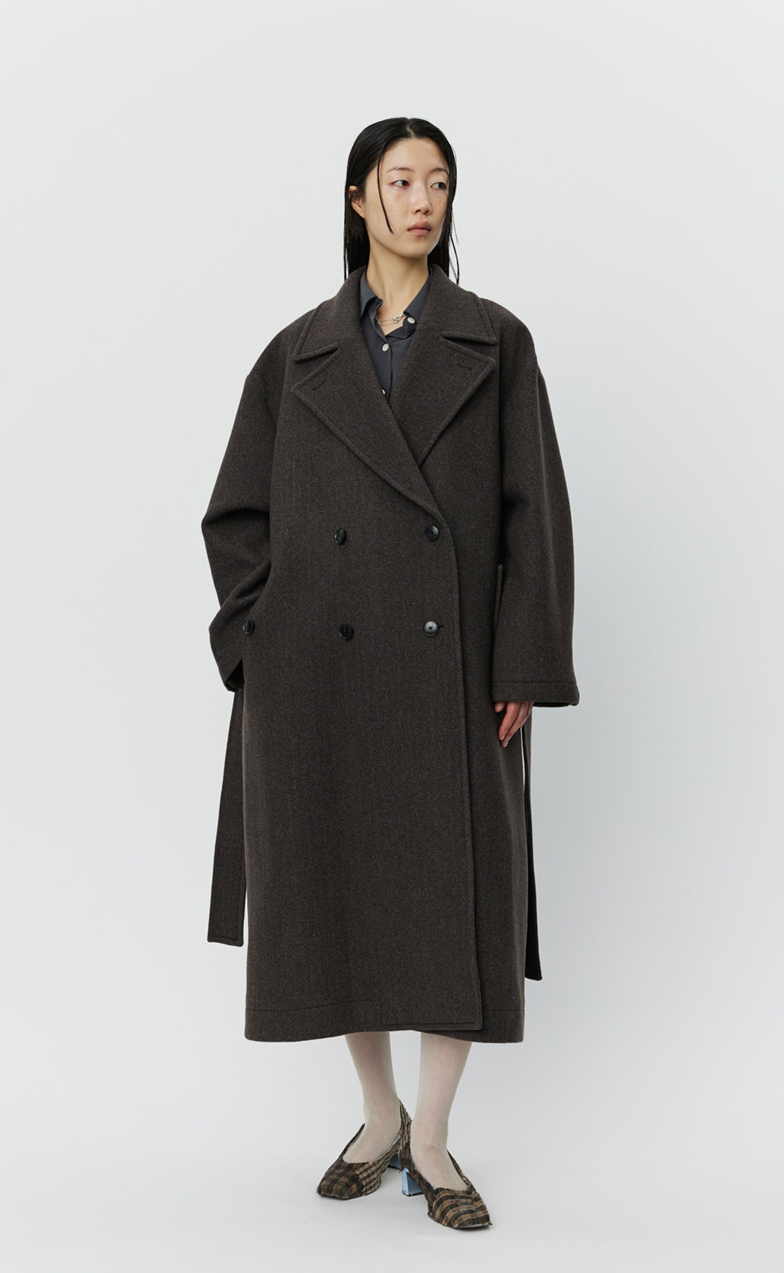 Auditor Coat - Brown Herringbone Recycled Wool