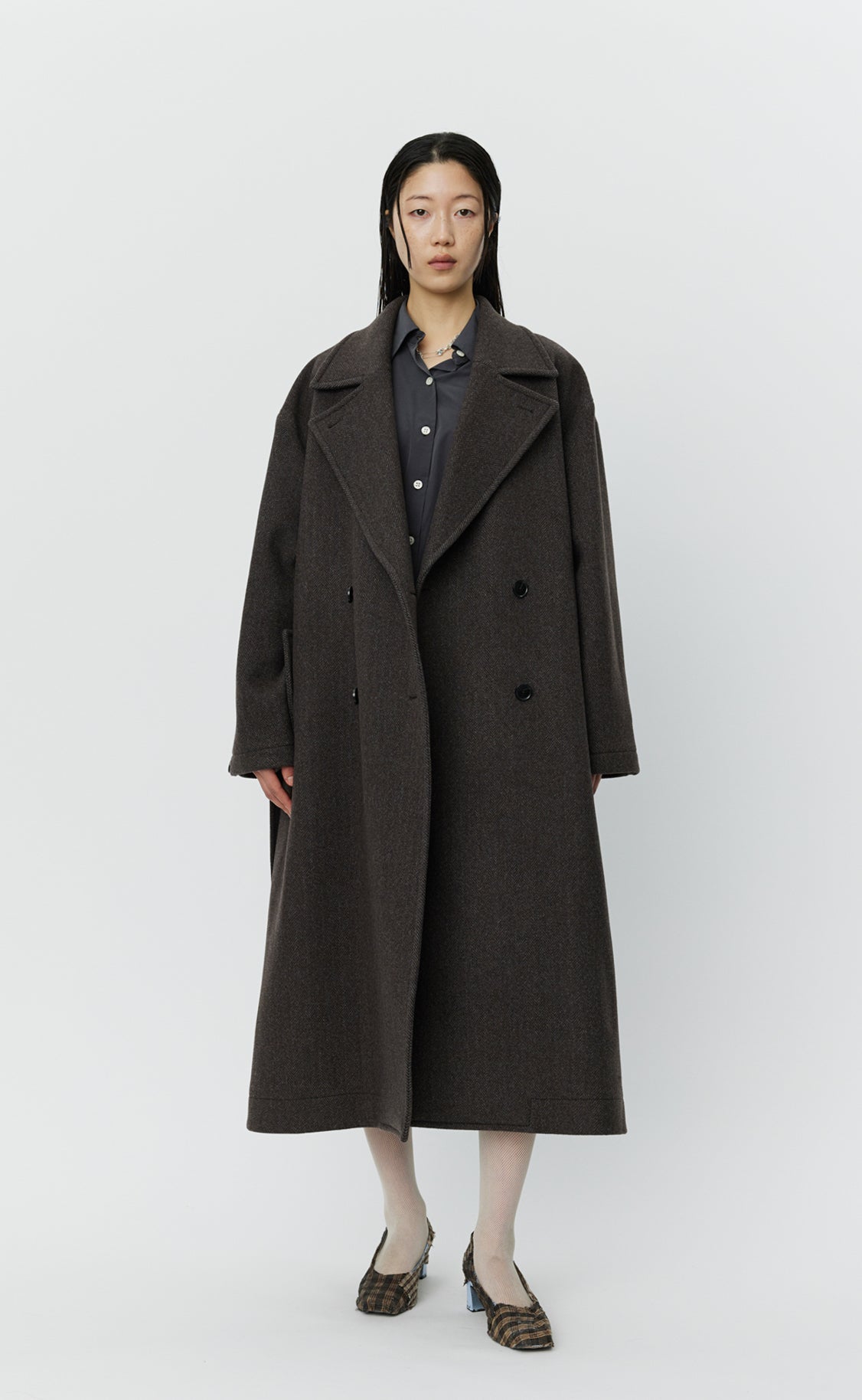 Auditor Coat - Brown Herringbone Recycled Wool