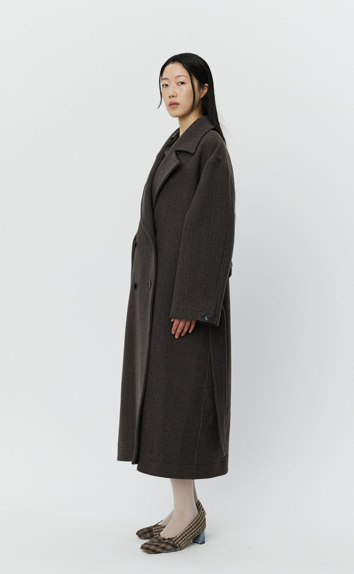 Auditor Coat - Brown Herringbone Recycled Wool