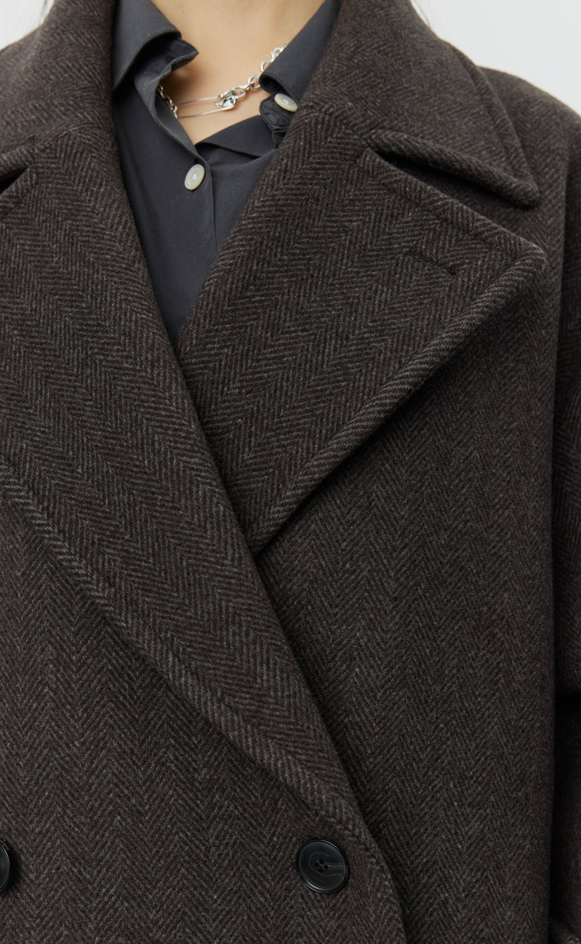 Auditor Coat - Brown Herringbone Recycled Wool