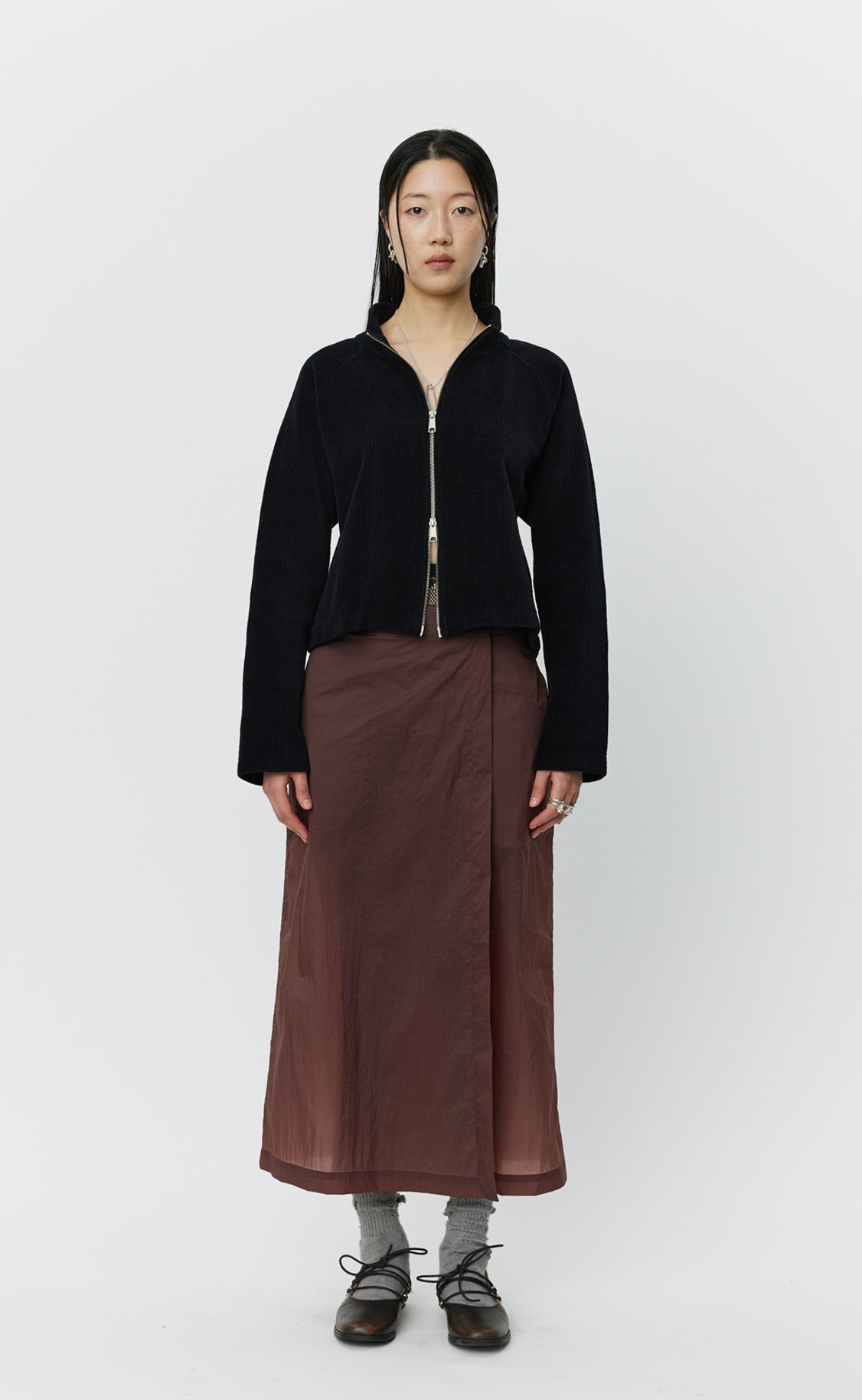 Classic Wrap Skirt - Merlot Crinkled Tech