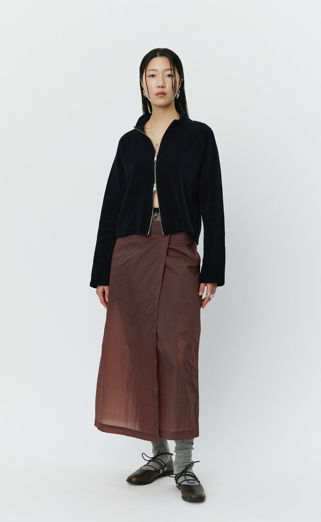 Classic Wrap Skirt - Merlot Crinkled Tech