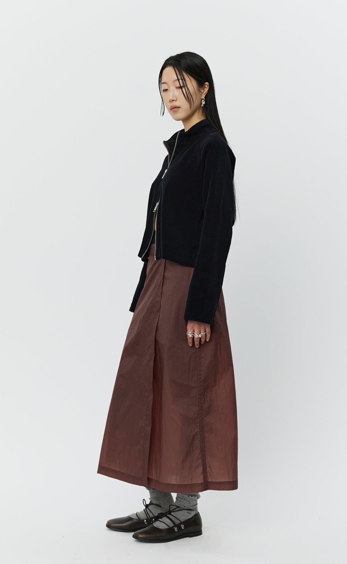 Classic Wrap Skirt - Merlot Crinkled Tech
