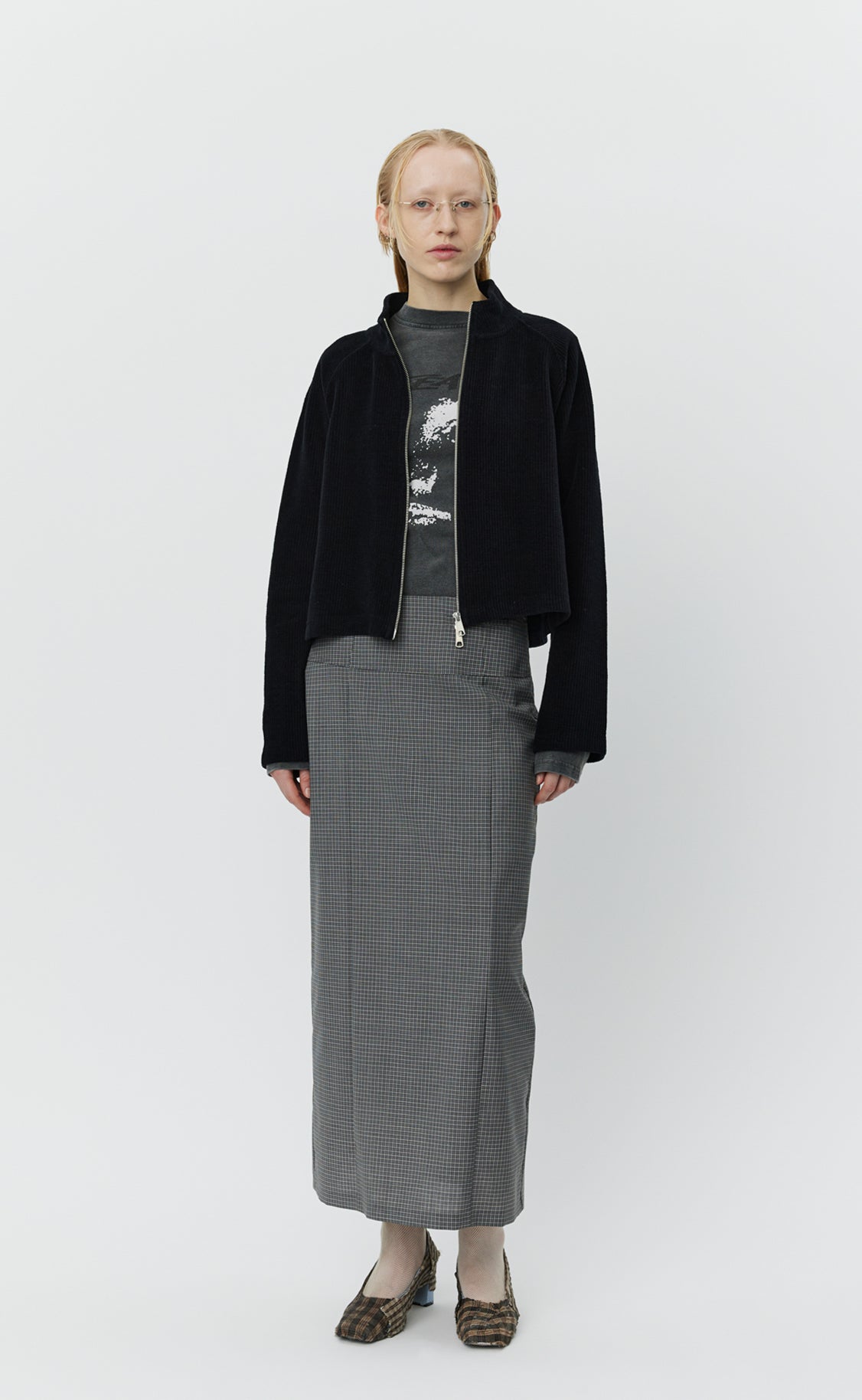 Cropped Leisure Zip Up - Black Jersey Cord