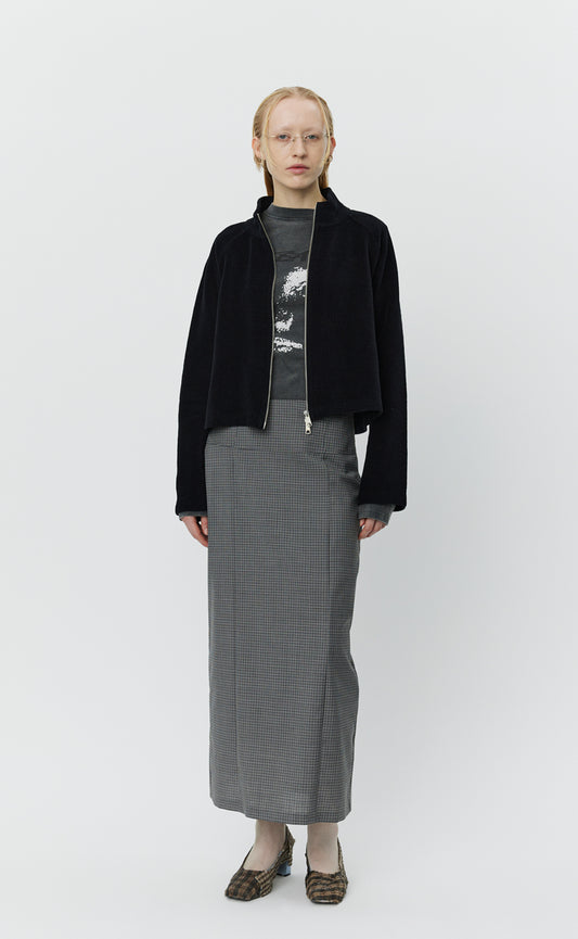 Cropped Leisure Zip Up - Black Jersey Cord