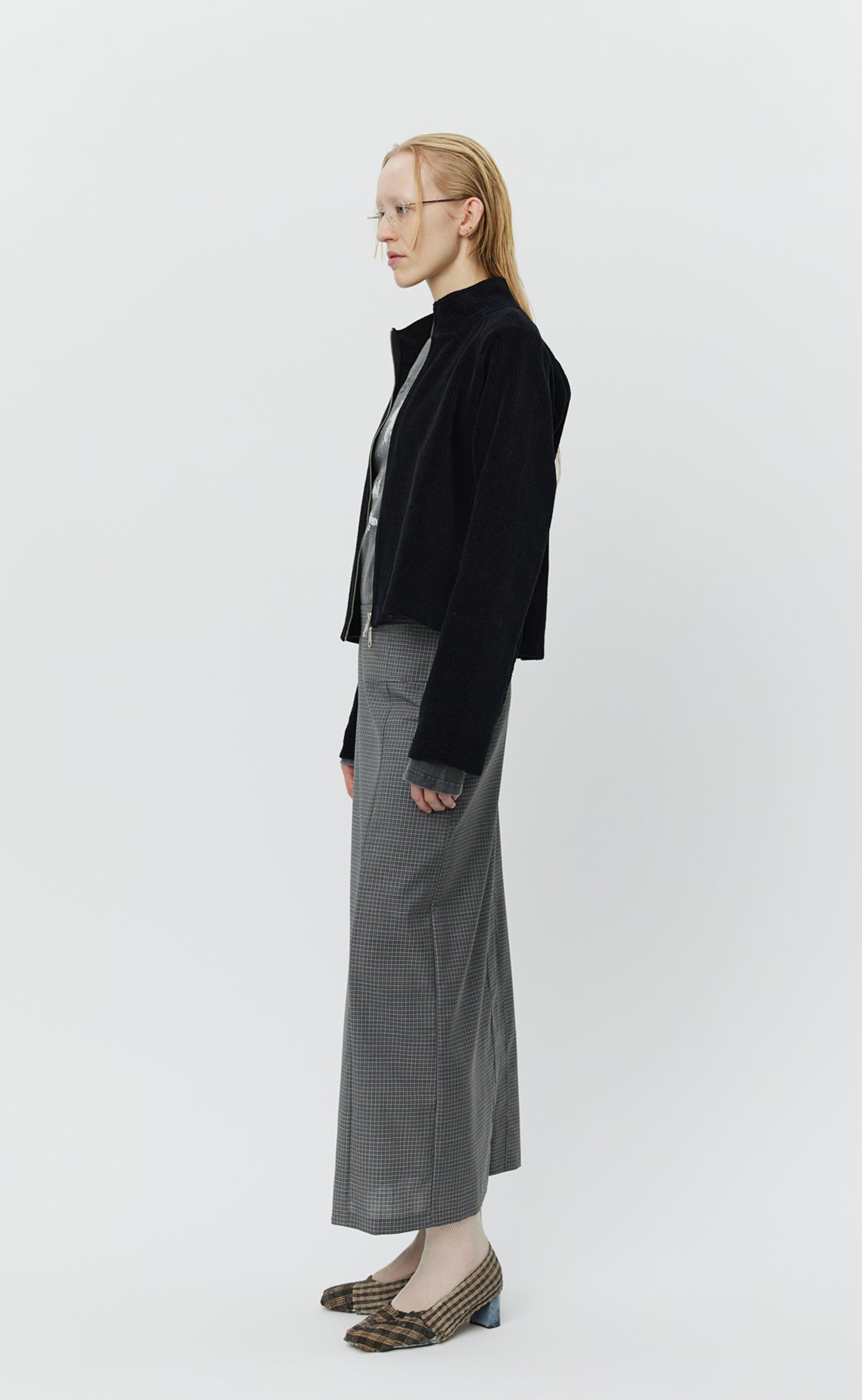 Cropped Leisure Zip Up - Black Jersey Cord