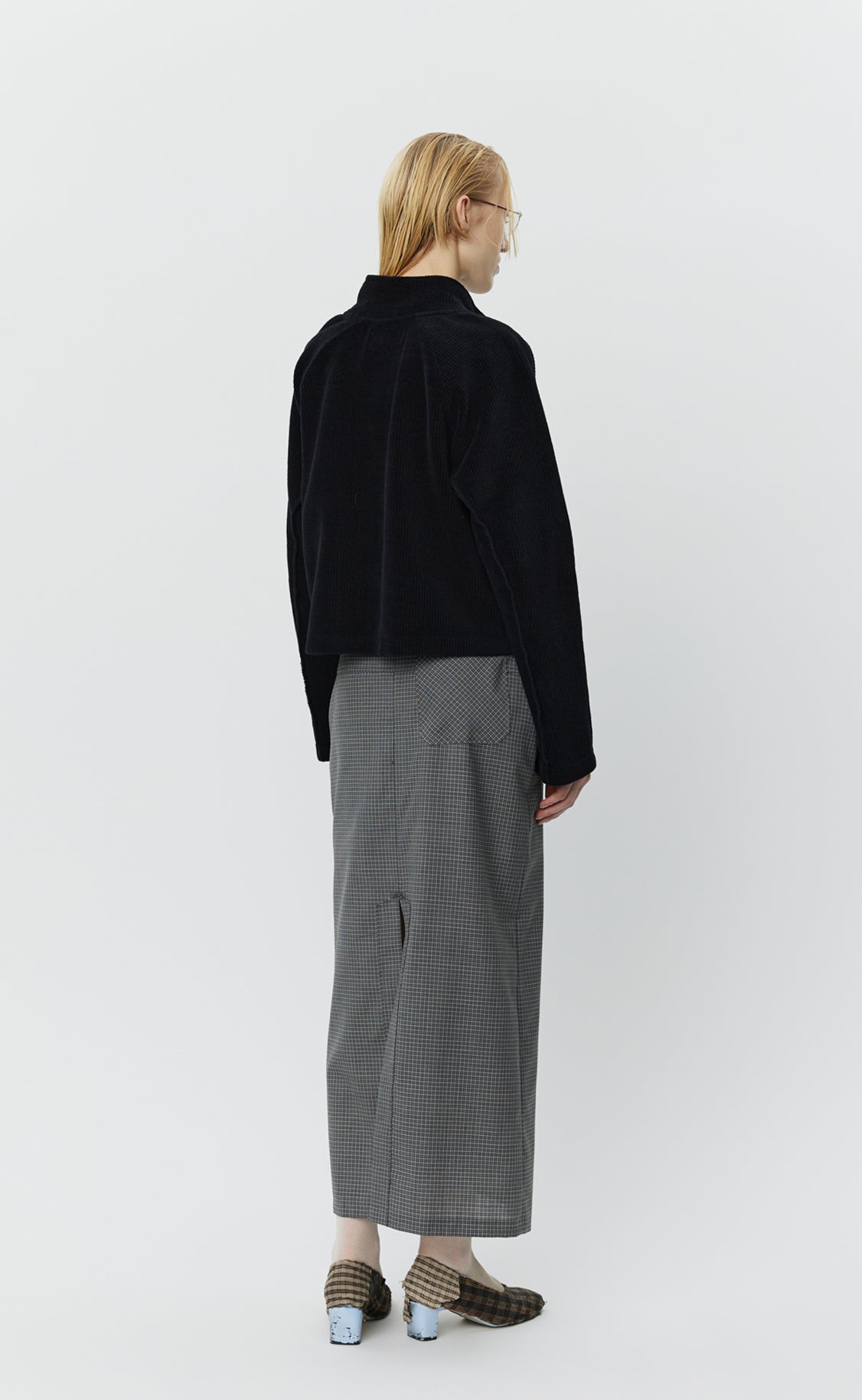 Cropped Leisure Zip Up - Black Jersey Cord