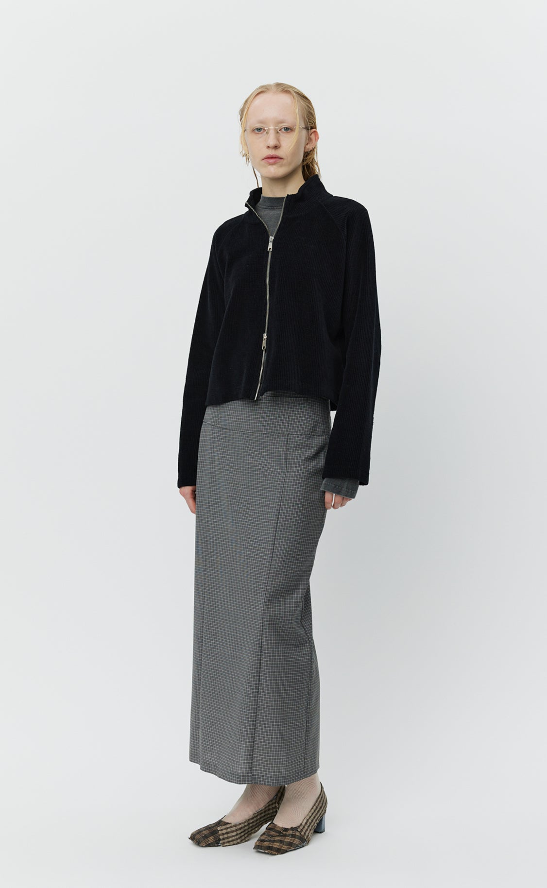 Cropped Leisure Zip Up - Black Jersey Cord