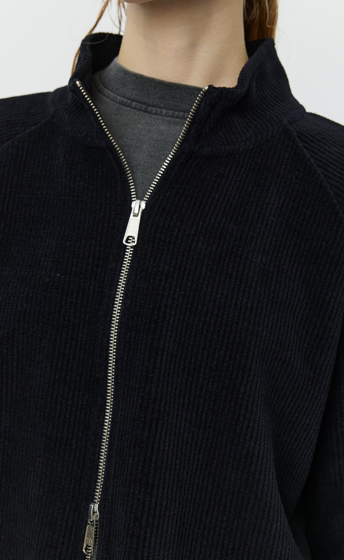 Cropped Leisure Zip Up - Black Jersey Cord