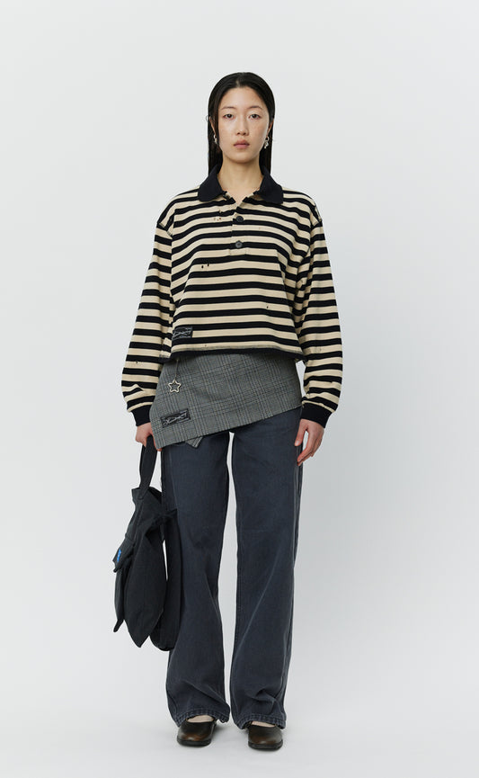 Cropped Fractured Polo - Wide Black Stripe