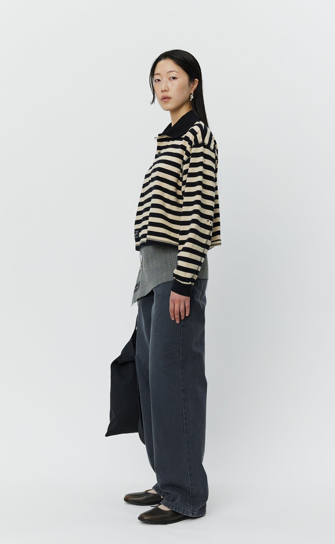 Cropped Fractured Polo - Wide Black Stripe