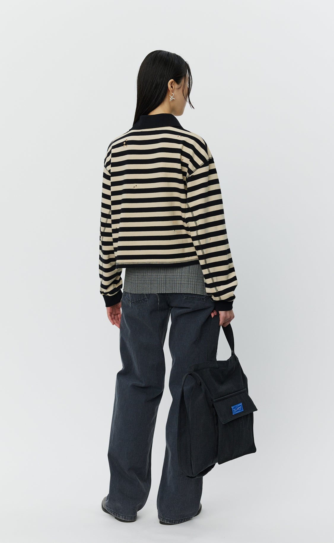 Cropped Fractured Polo - Wide Black Stripe