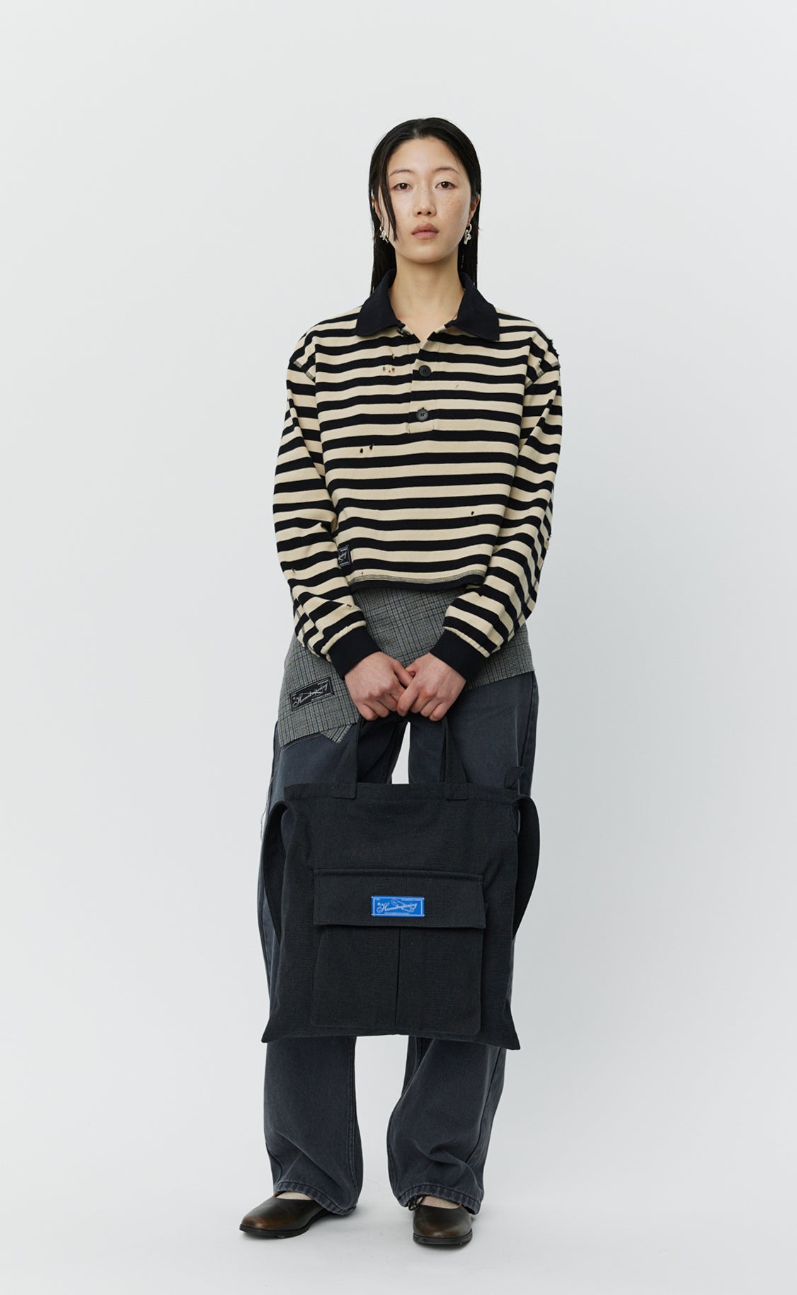 Cropped Fractured Polo - Wide Black Stripe