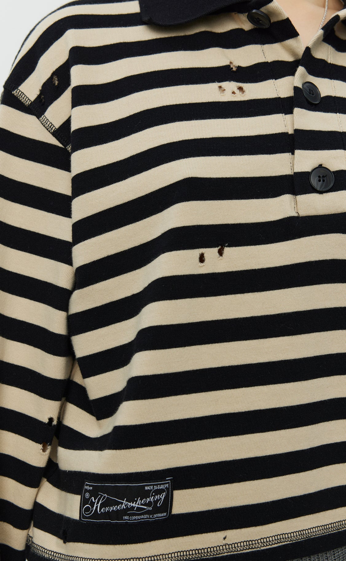 Cropped Fractured Polo - Wide Black Stripe