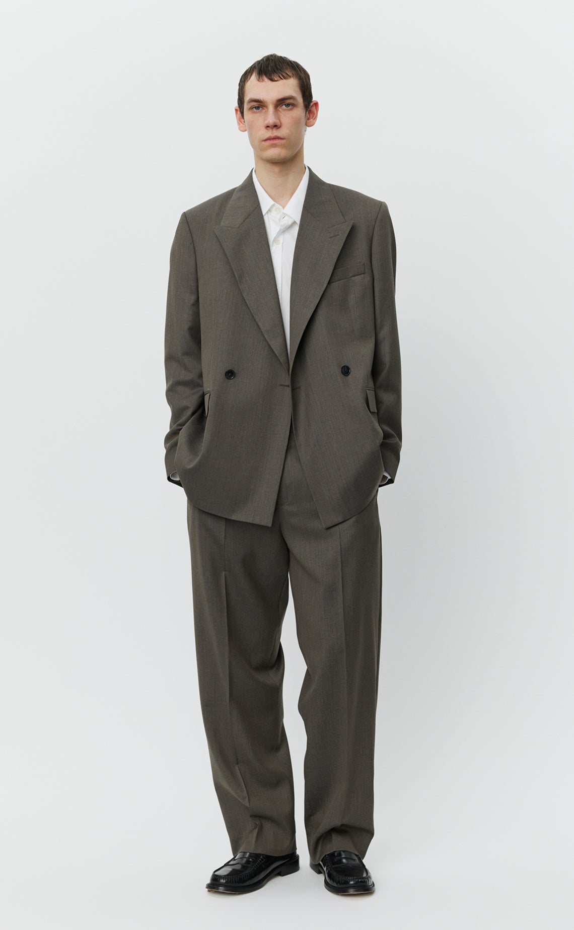 Double Breasted Blazer - Taupe Wool