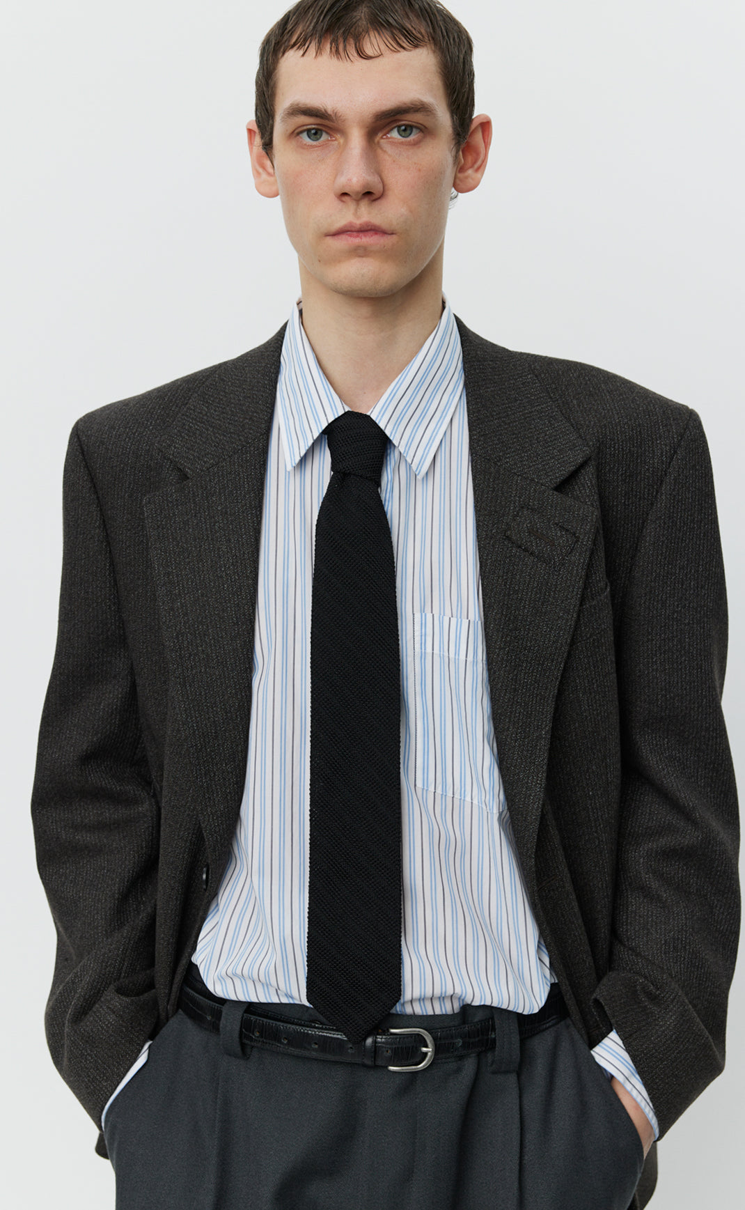Formal Tie - Black Knitted Stripe