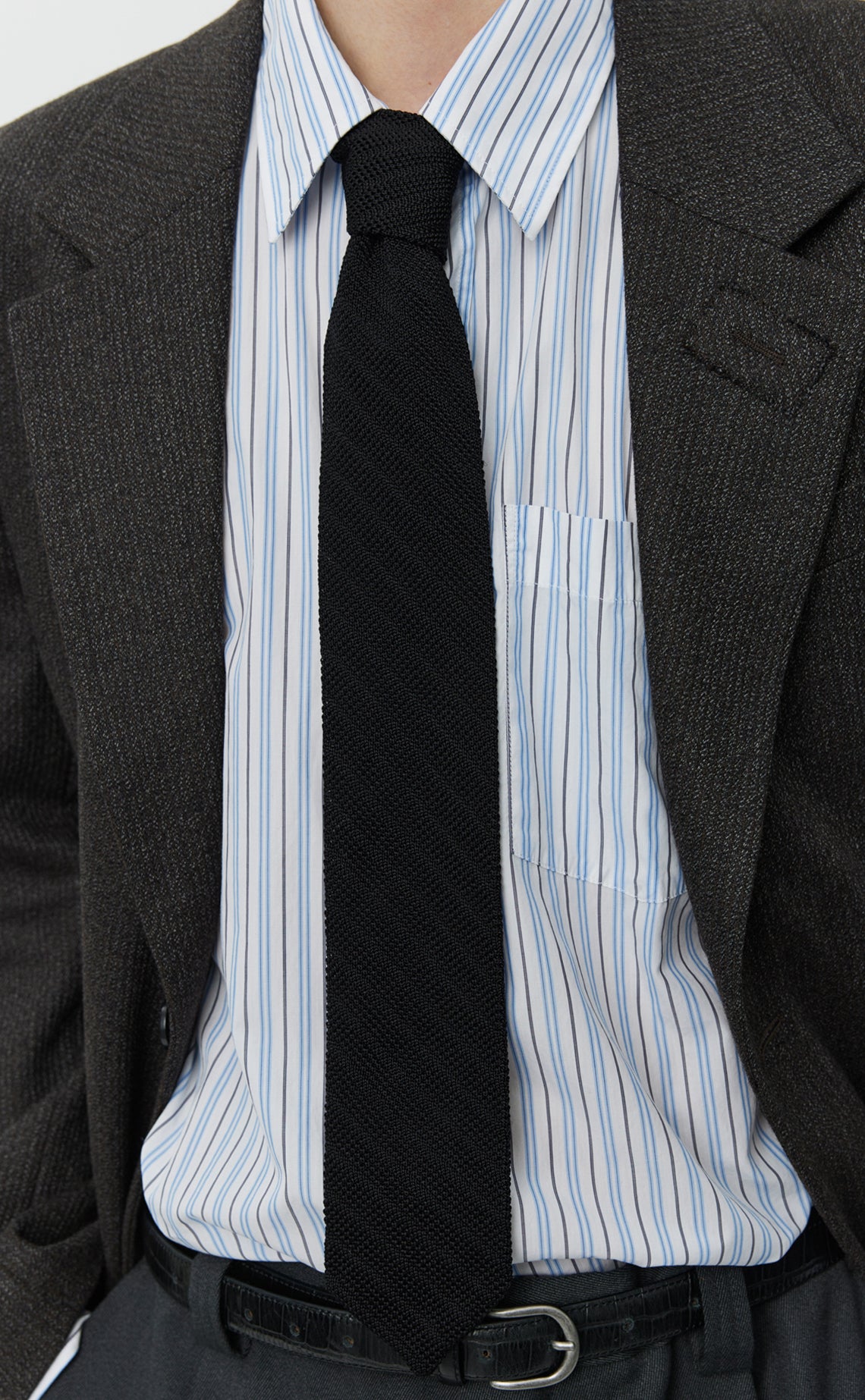 Formal Tie - Black Knitted Stripe
