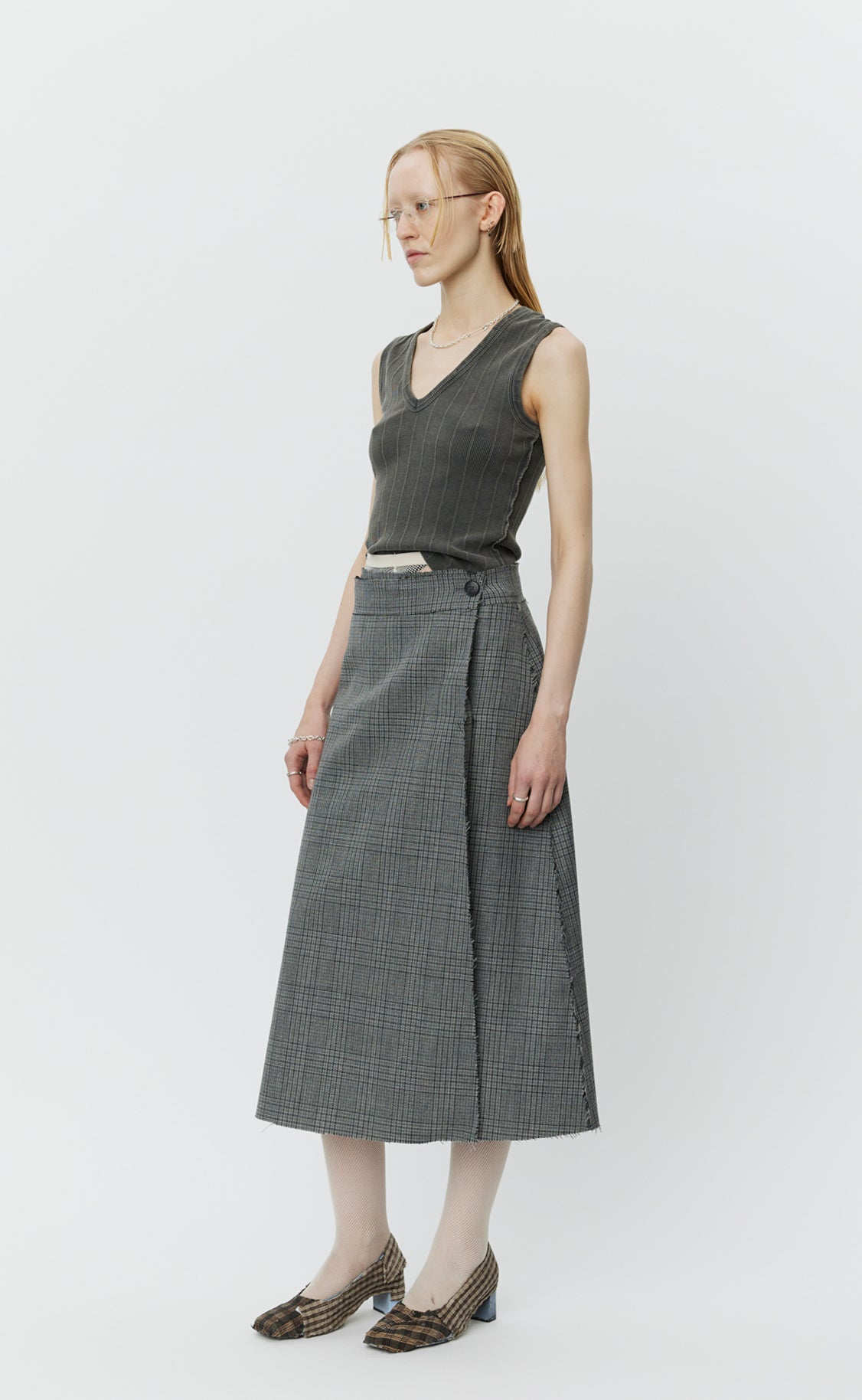 Heavy Wool Wrap Skirt - Grey Glen Check