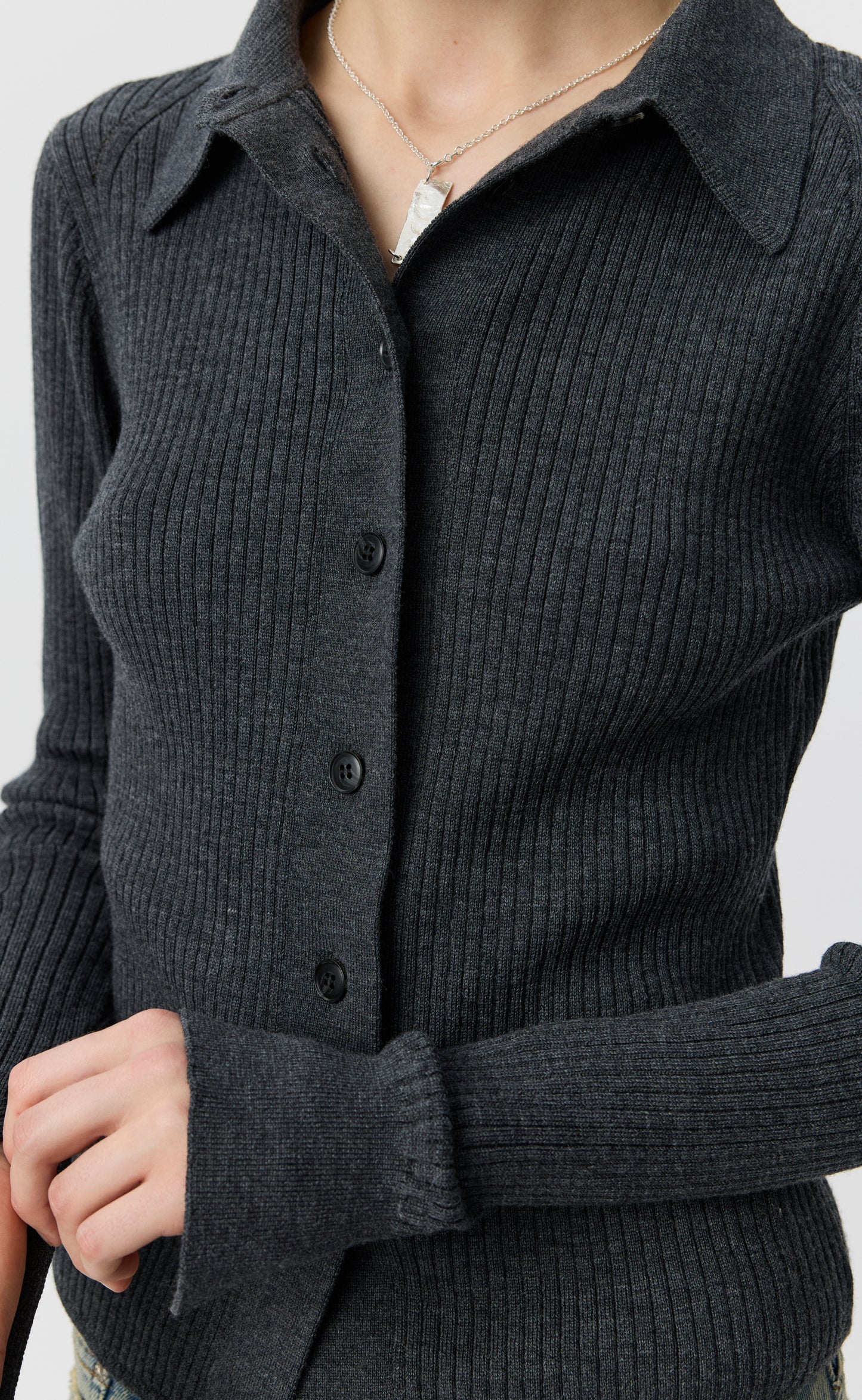 Knitted Rib Shirt - Dark Grey Melange