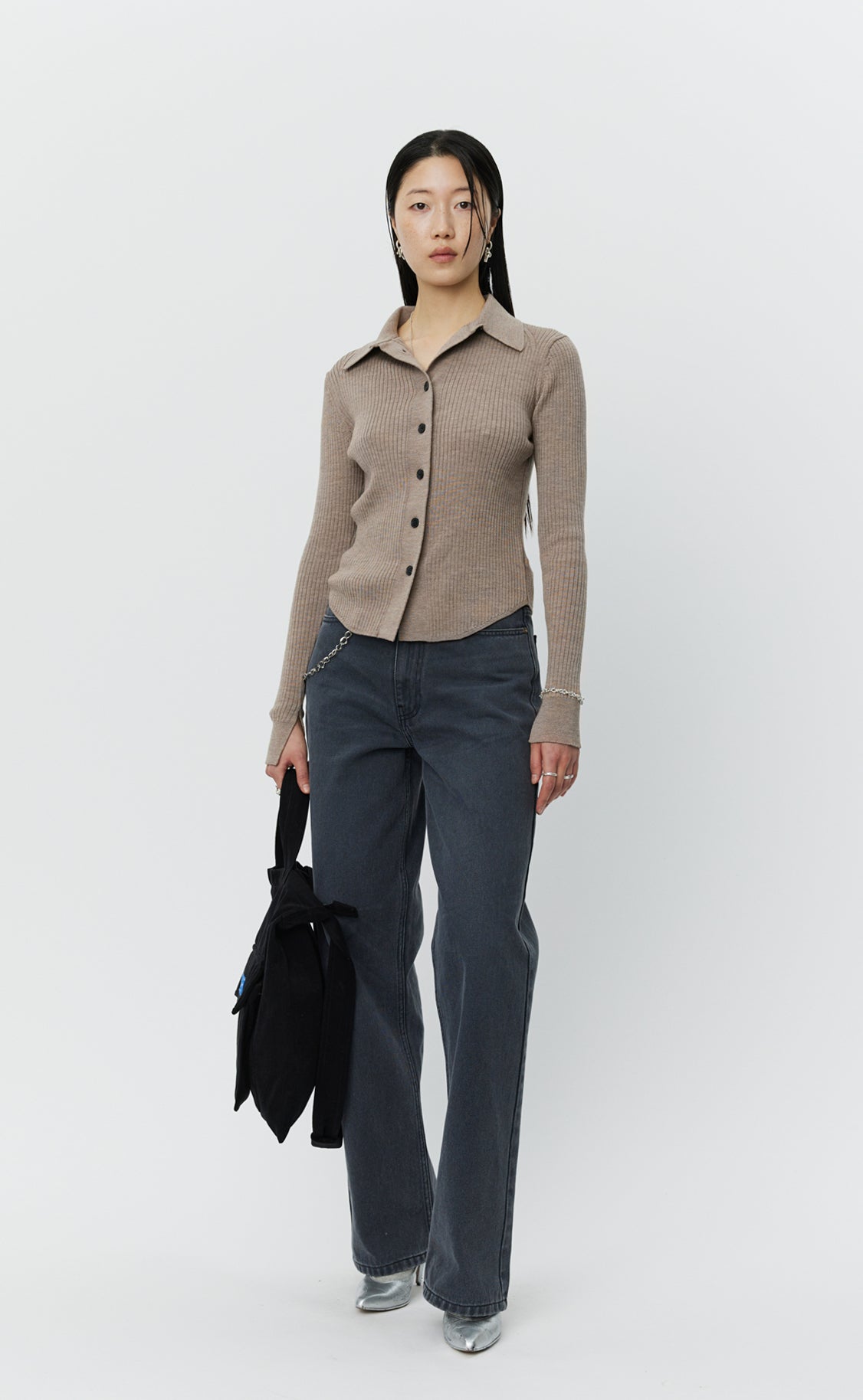 Knitted Rib Shirt - Oatmeal