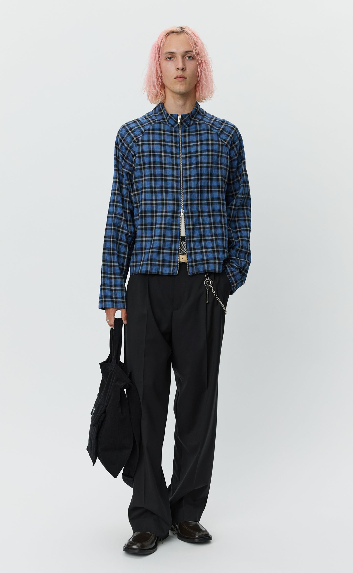 Leisure Woven Zip Up - Blue Tartan Check