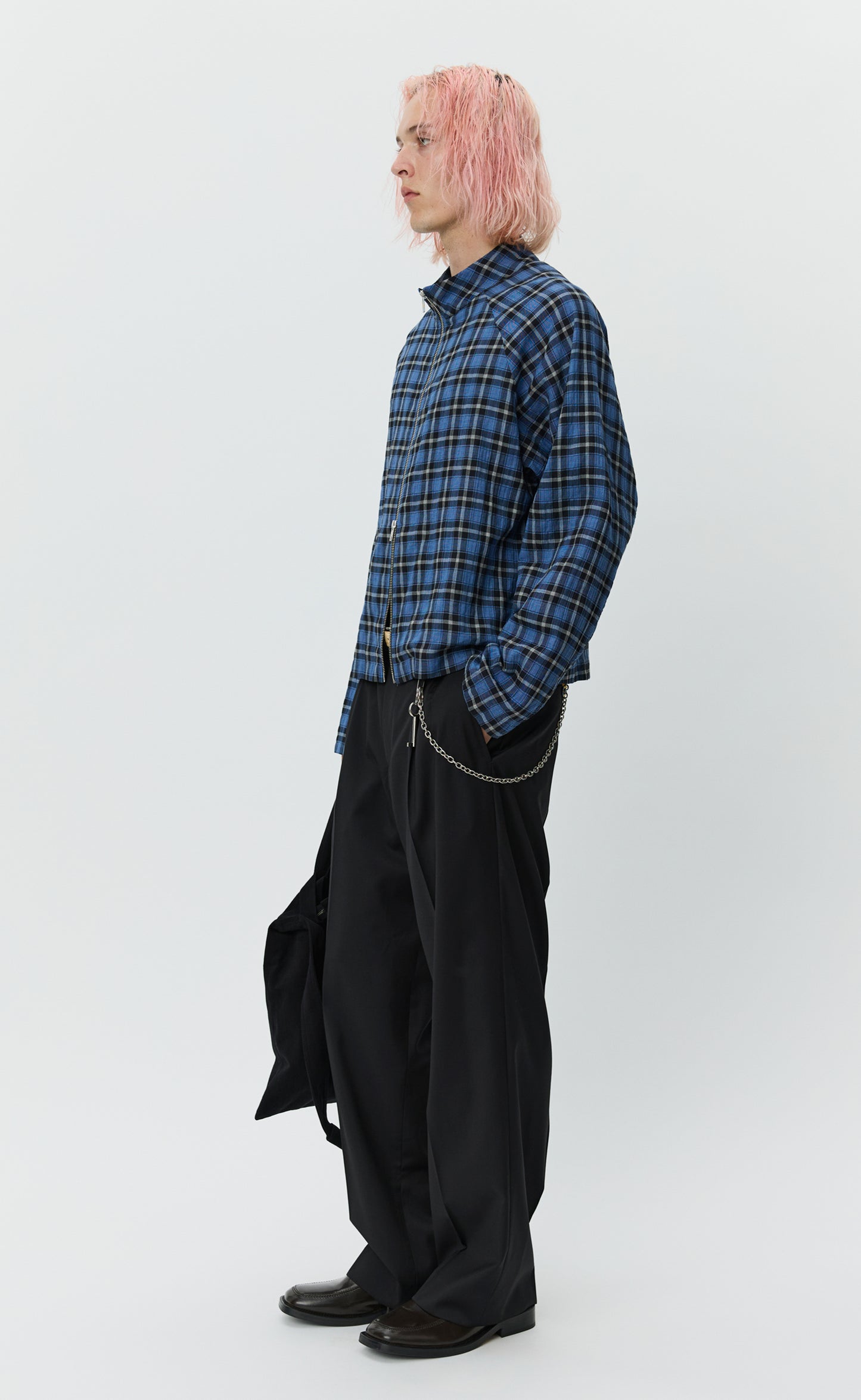 Leisure Woven Zip Up - Blue Tartan Check