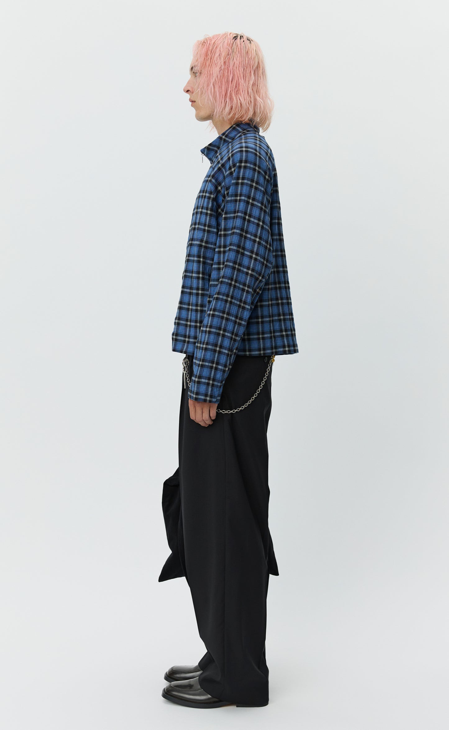 Leisure Woven Zip Up - Blue Tartan Check