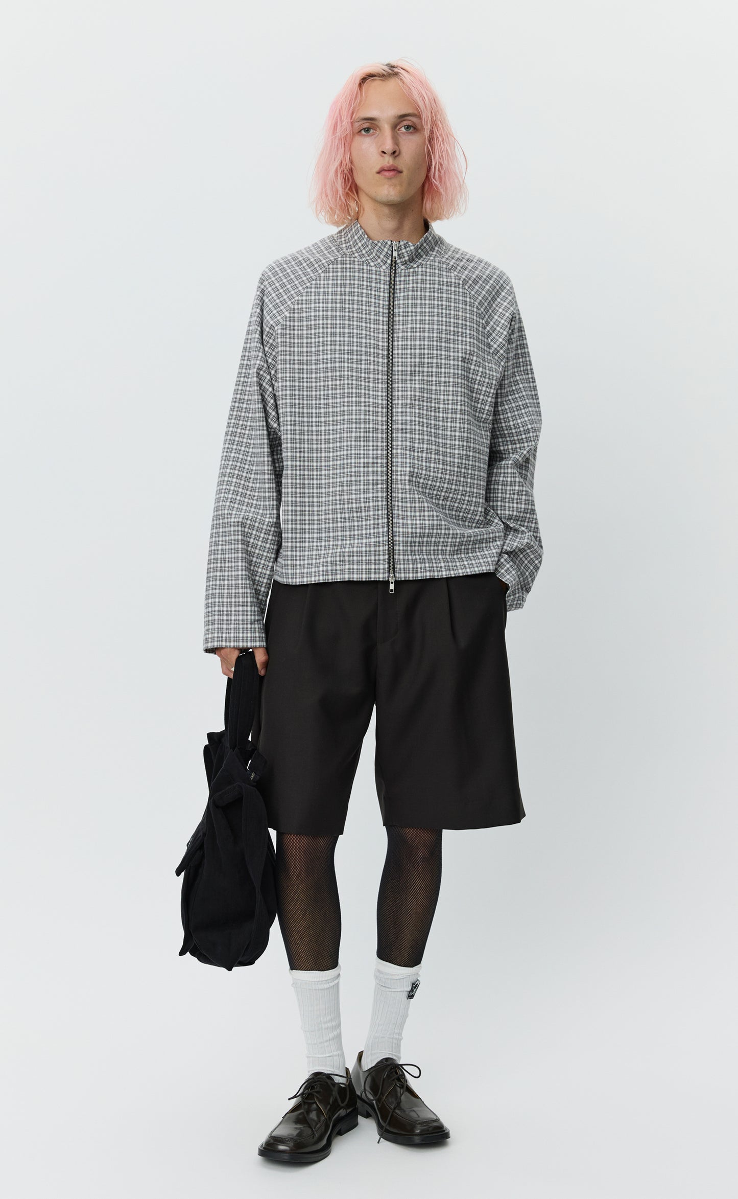 Leisure Woven Zip Up - Grey Tartan Check