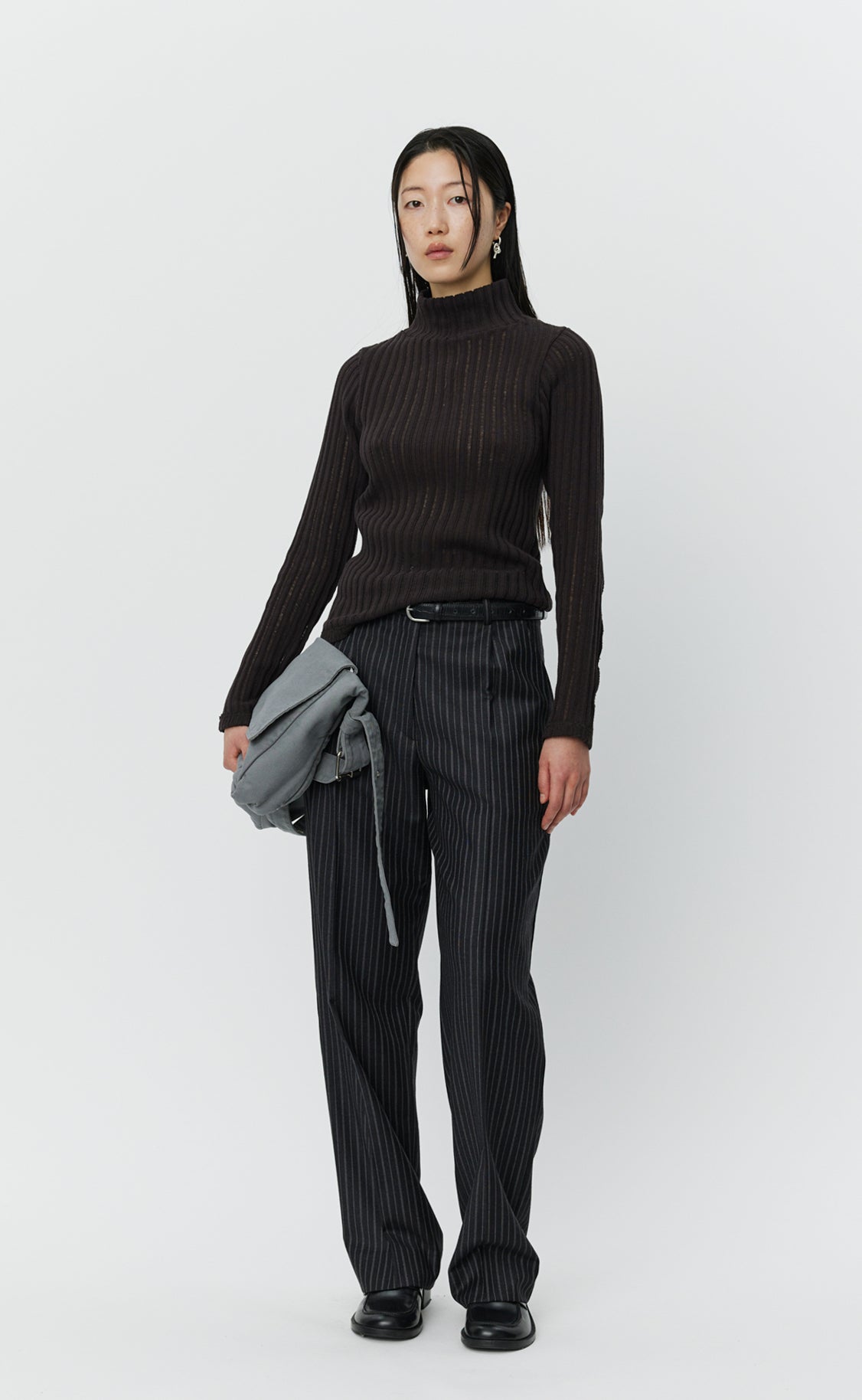 Mock Neck Top - Dark Brown Ajour Stripe
