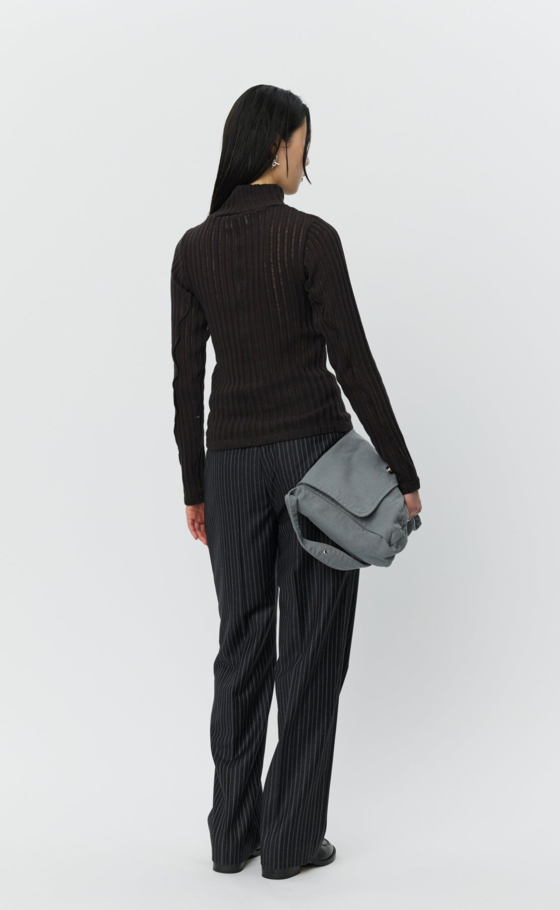 Mock Neck Top - Dark Brown Ajour Stripe