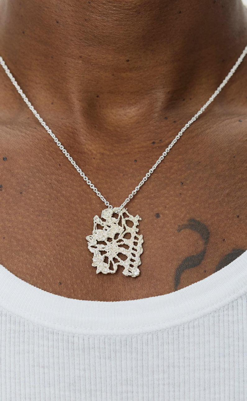 Lace Pendant Necklace - Brushed Silver
