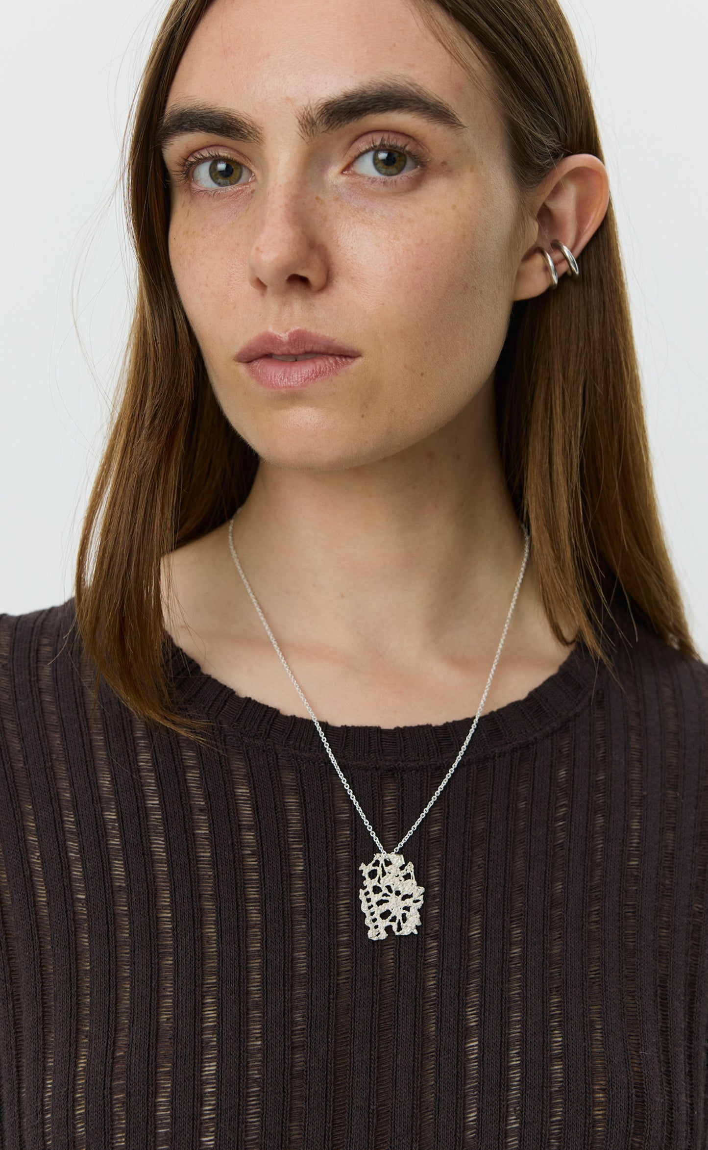 Lace Pendant Necklace - Brushed Silver