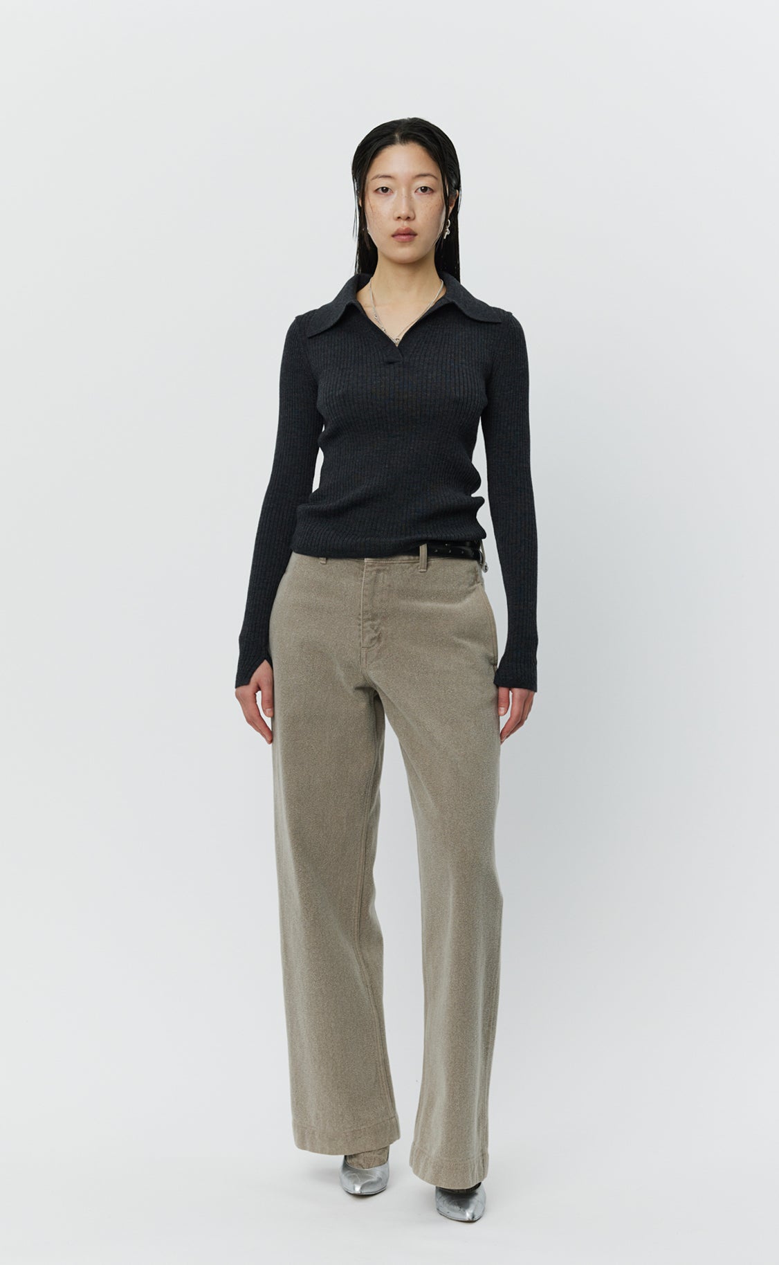 Open Placket Polo - Dark Grey