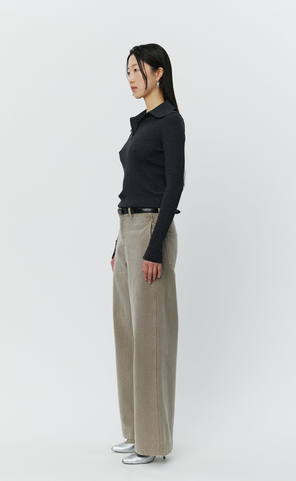 Open Placket Polo - Dark Grey