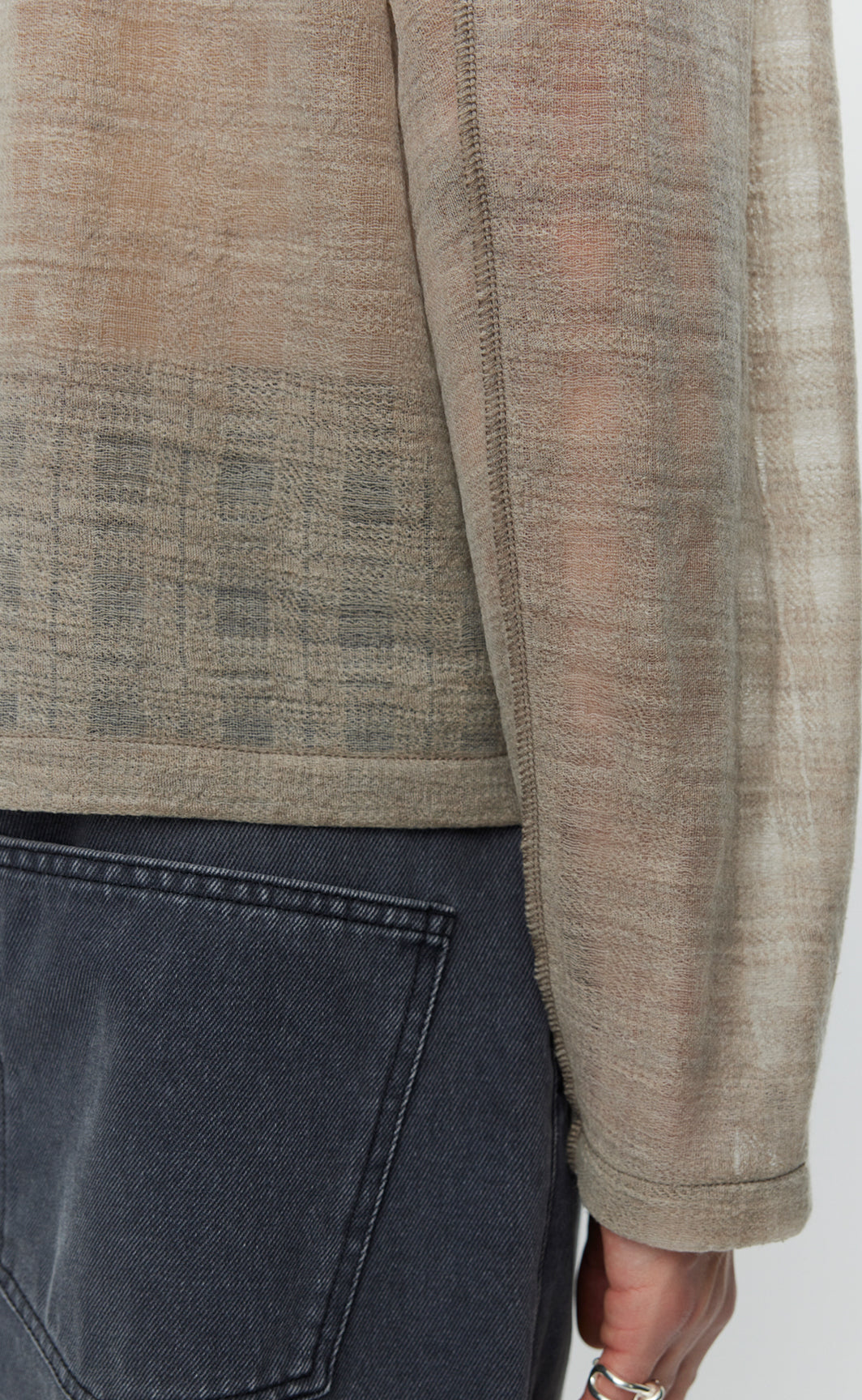 Round Neck Sweater - Beige Gauze Check