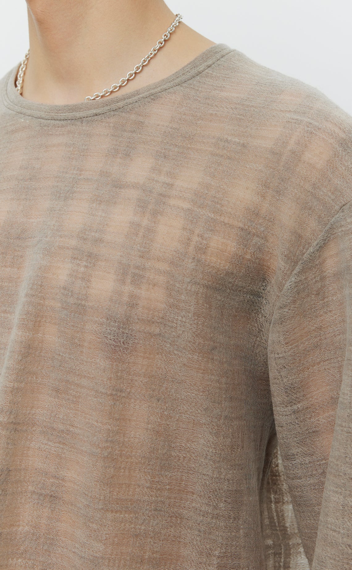 Round Neck Sweater - Beige Gauze Check