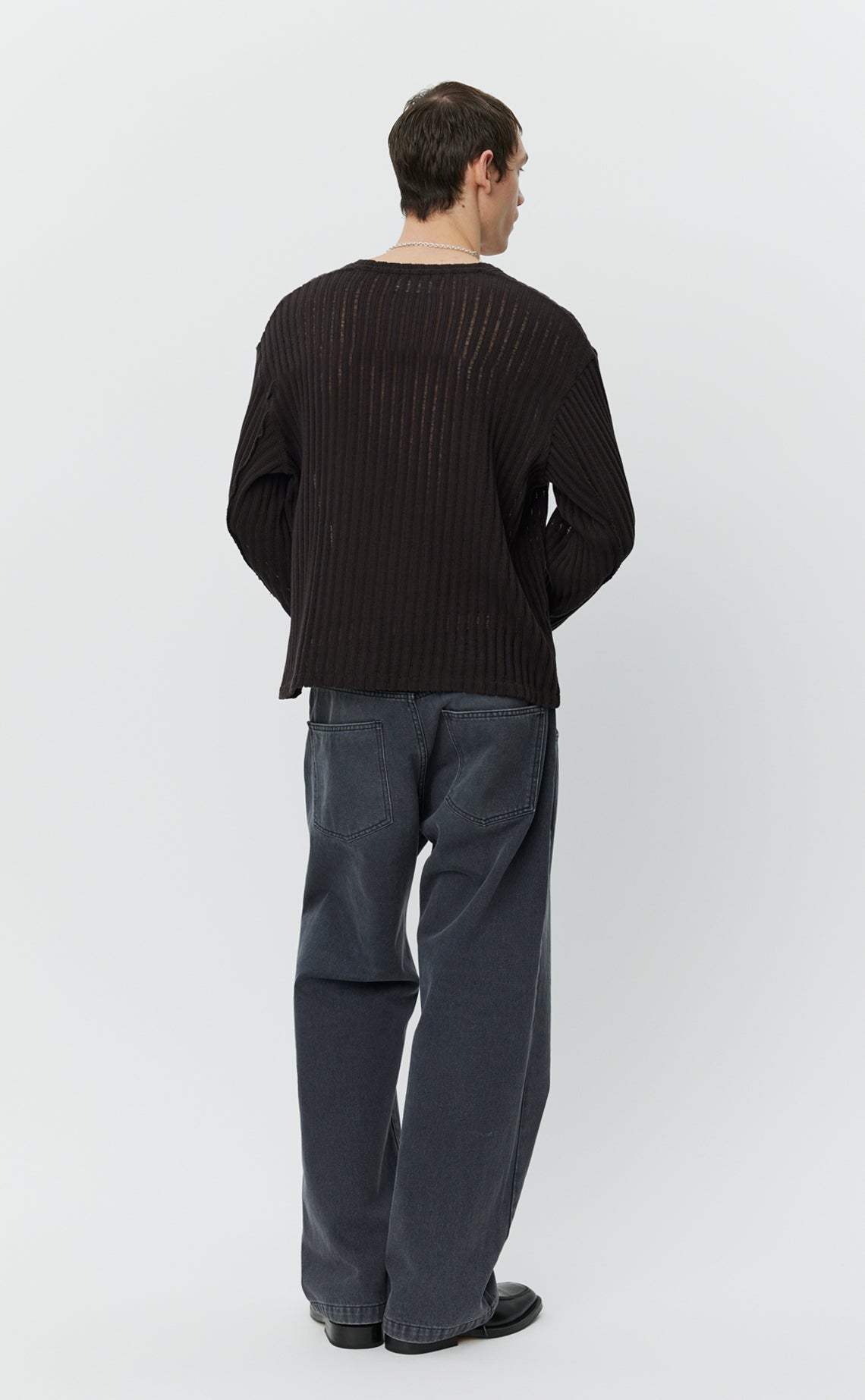 Round Neck Sweater - Dark Brown Ajour Stripe