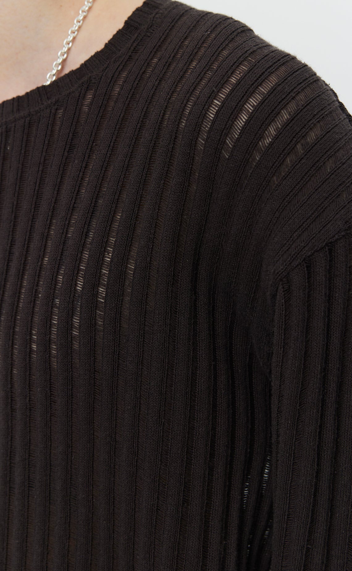 Round Neck Sweater - Dark Brown Ajour Stripe