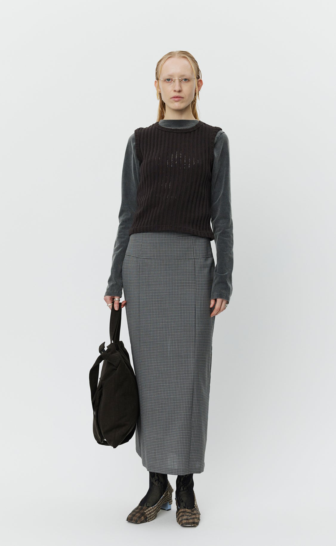 Taper Skirt - Grey Tattersall Check