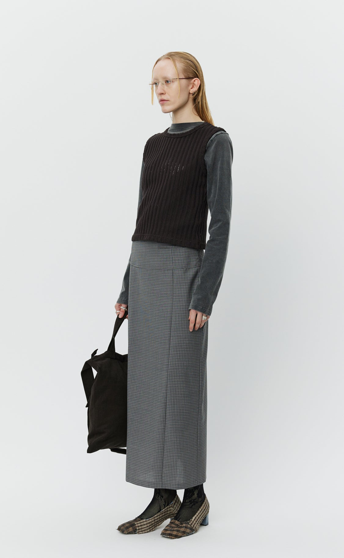 Taper Skirt - Grey Tattersall Check