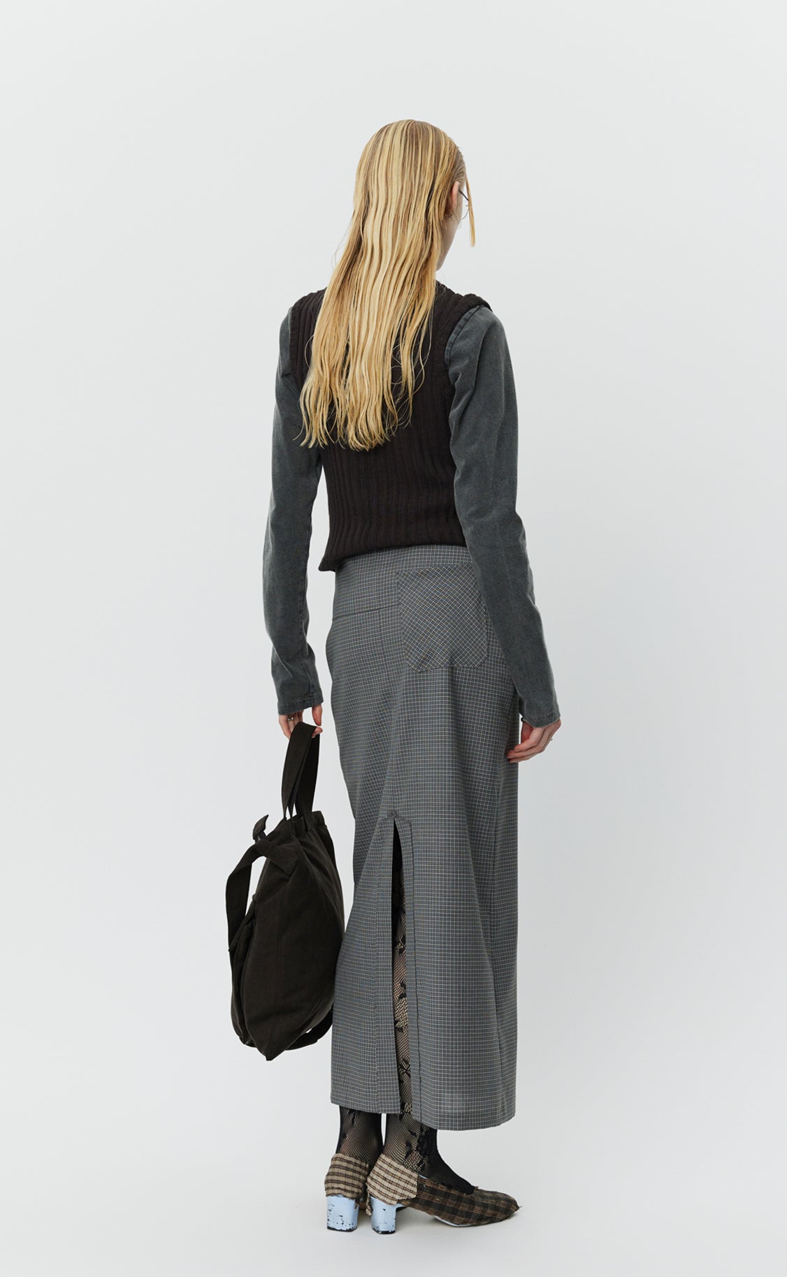 Taper Skirt - Grey Tattersall Check