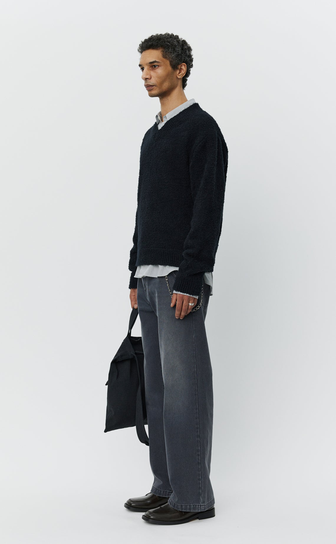 V-Neck Sweater - Furry Black