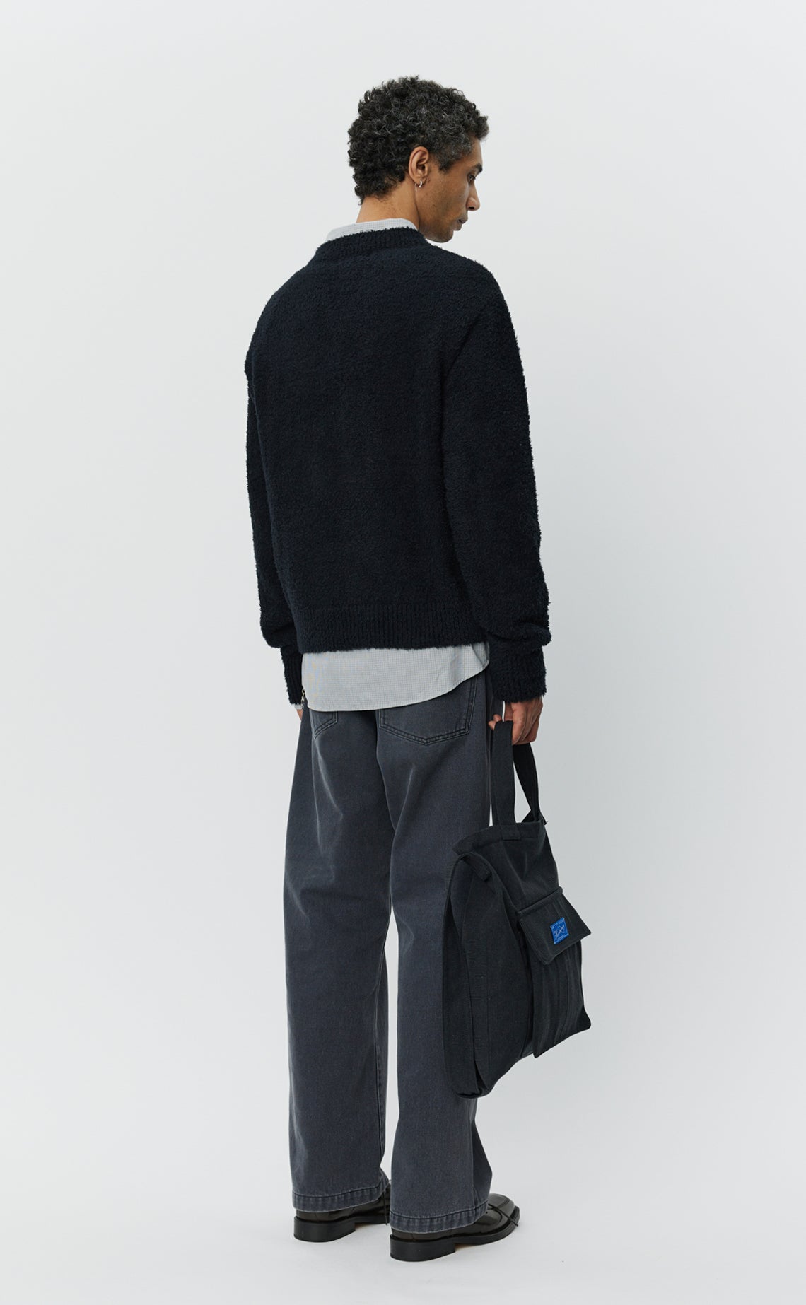 V-Neck Sweater - Furry Black