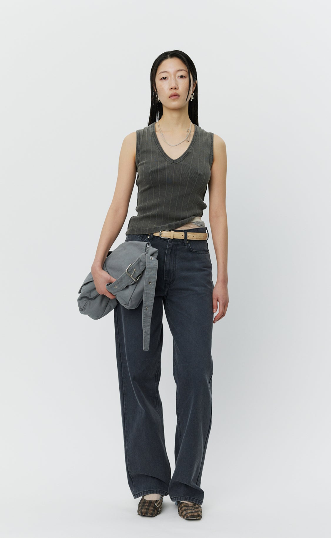 V-Neck Tank Top - Washed Graphite Rib