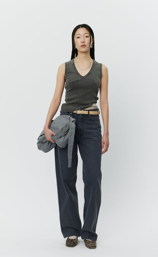 V-Neck Tank Top - Washed Graphite Rib