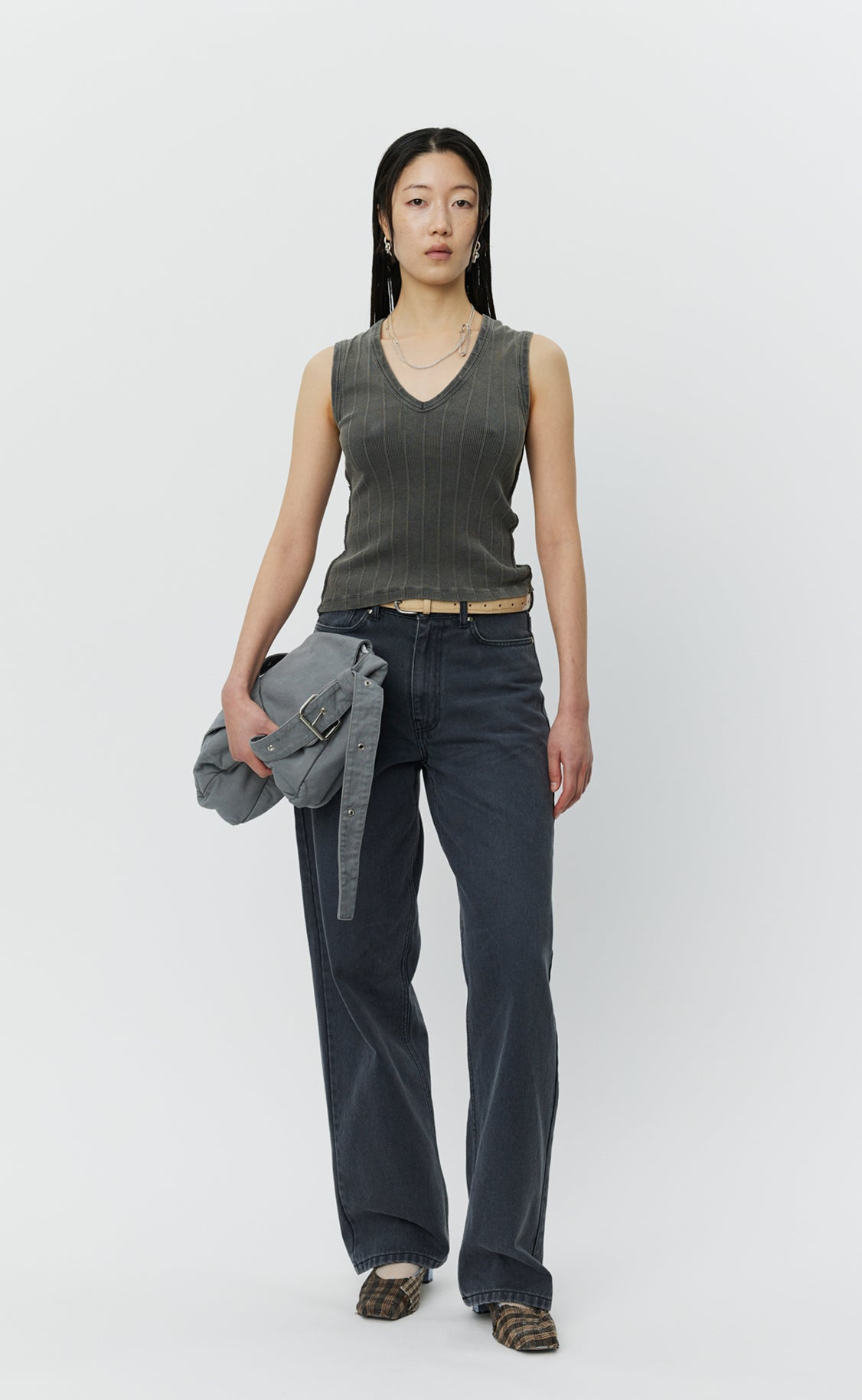 V-Neck Tank Top - Washed Graphite Rib
