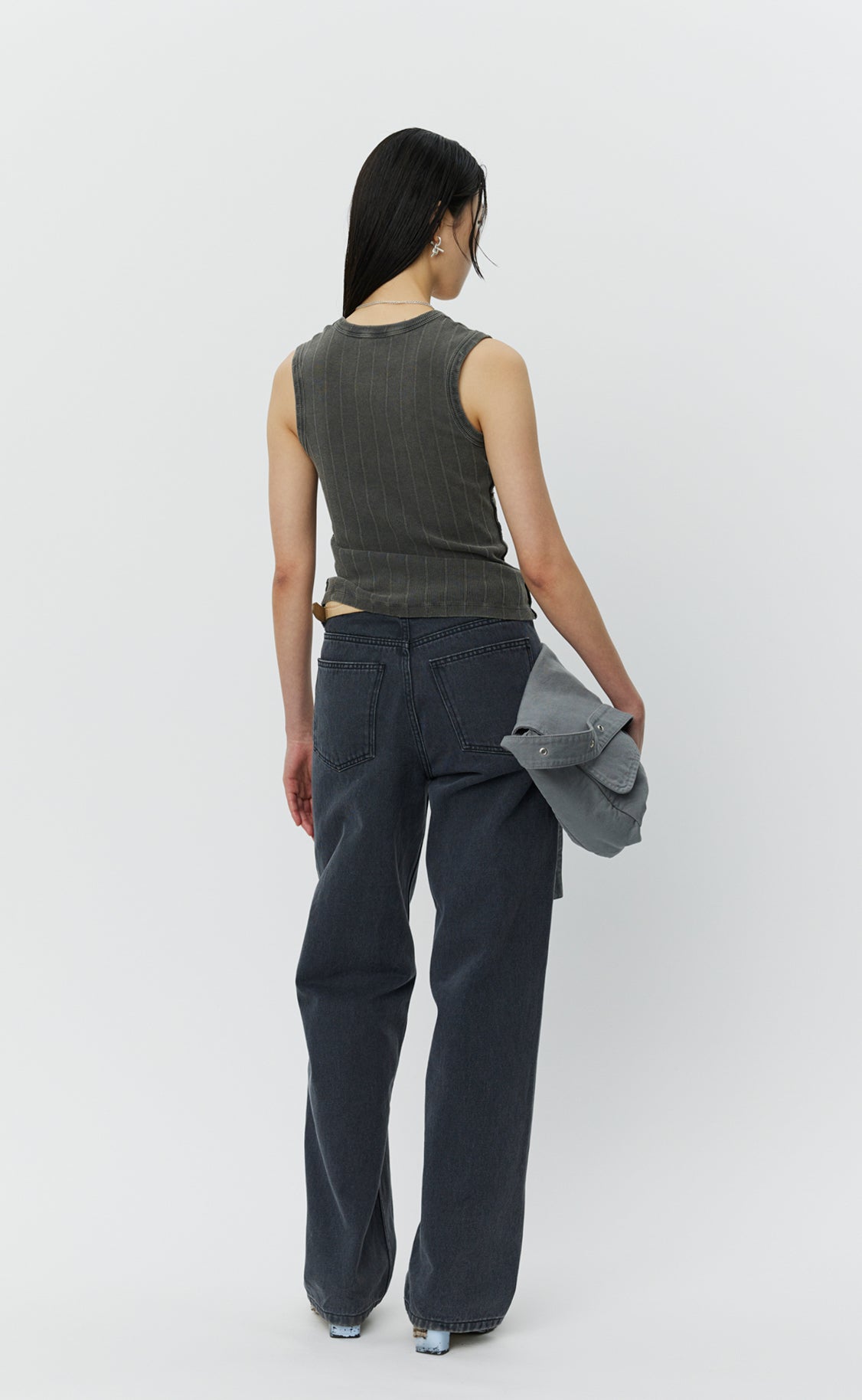 V-Neck Tank Top - Washed Graphite Rib