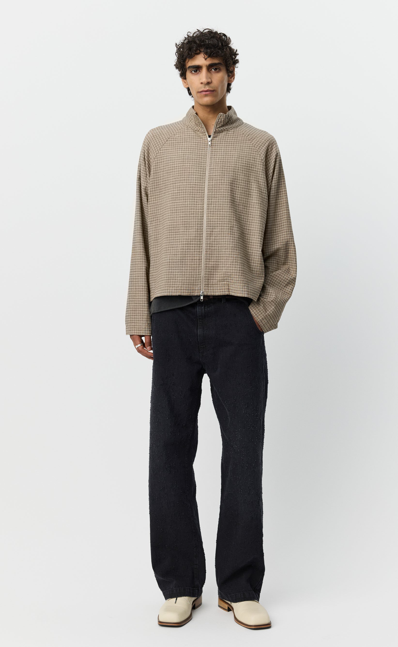 Woven Leisure Zip Up - Worn Taupe Check – mfpen