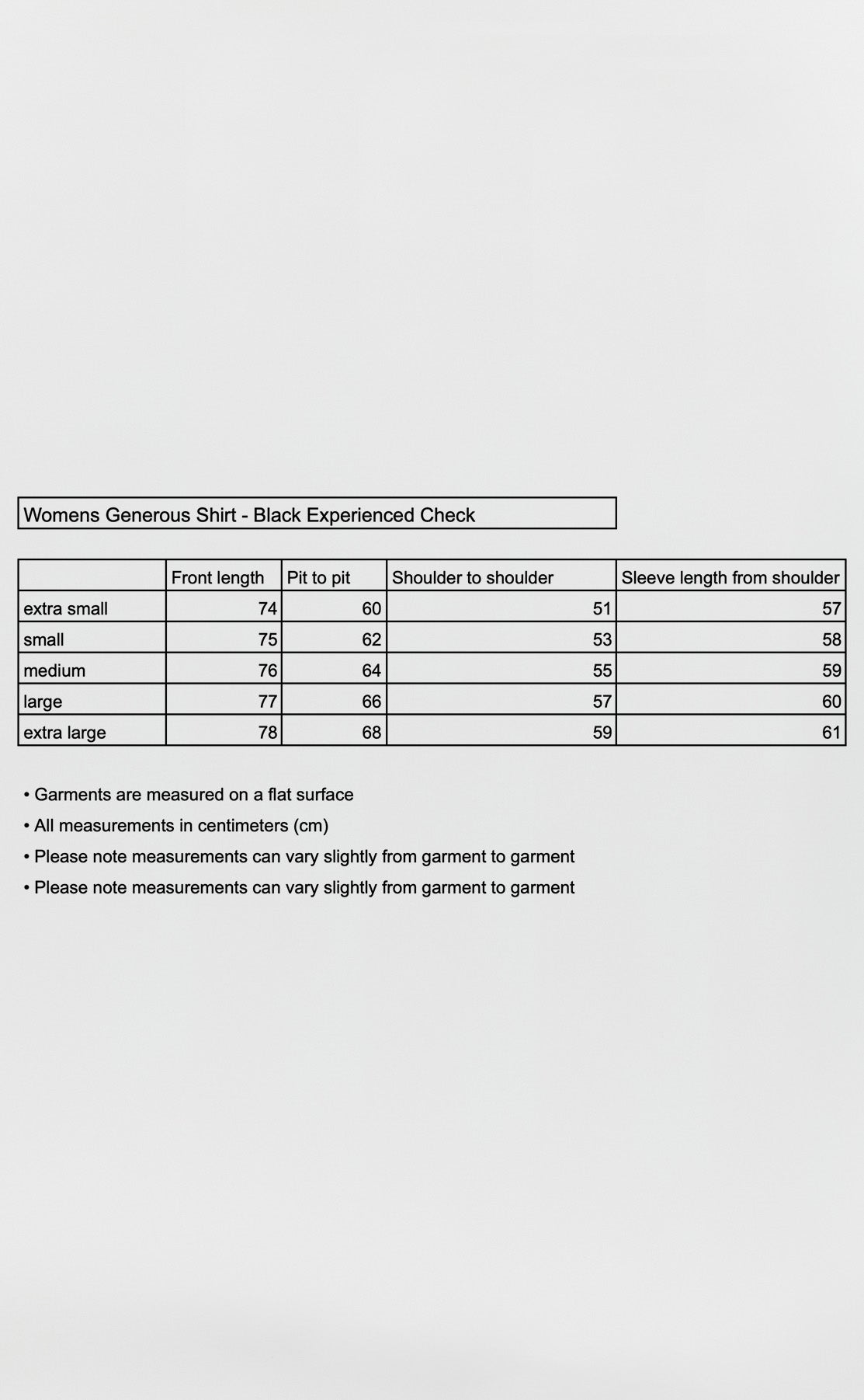 Womens Generous Shirt - Black Experienced Check