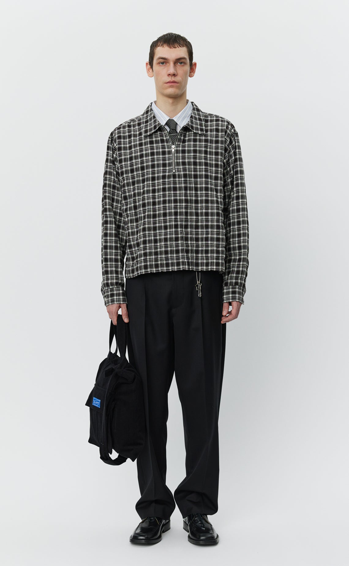 Quarter Zip Shirt - Coffee Textured Plaid